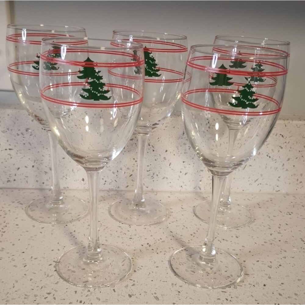 5 Waechtersbach Christmas Tree Wine Glasses Goblet 7 7/8" Holiday Winter